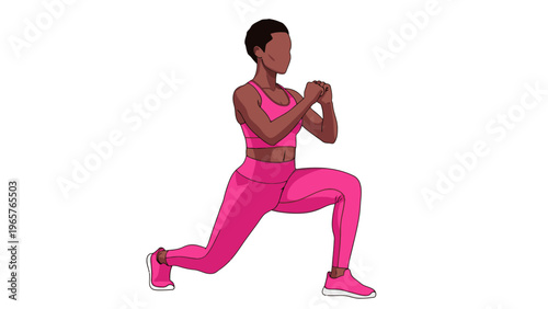 Woman Doing Lunges Exercise in Pink Athletic Wear, Fitness Vector Illustration, Workout and Healthy Lifestyle Concept