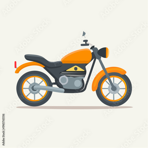 Bright Orange Motorcycle Illustration, Classic Style with Chrome Accents
