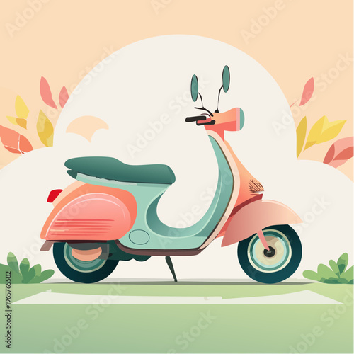 Stylish pastel motor scooter conveying a sense of relaxed summer travel and effortless urban adventure