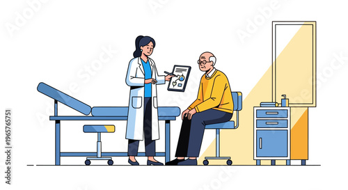 Female Doctor Explaining Procedures to Elderly Man