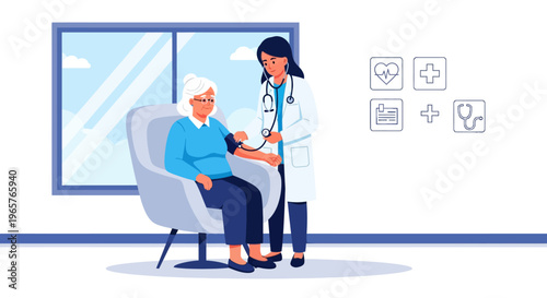 Healthcare Specialist Checking Senior Blood Pressure