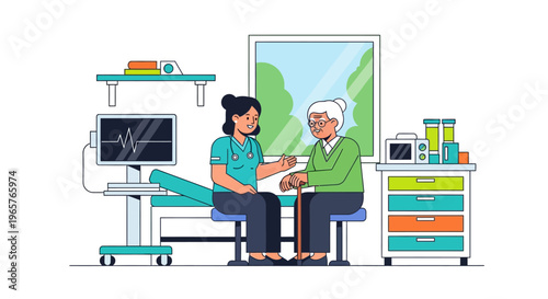 Physician Caring for Senior Patient in Clinic