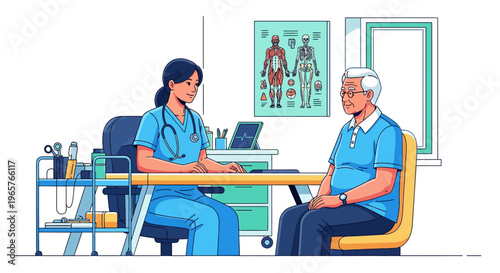 Physician Consulting With Senior Patient in Clinic