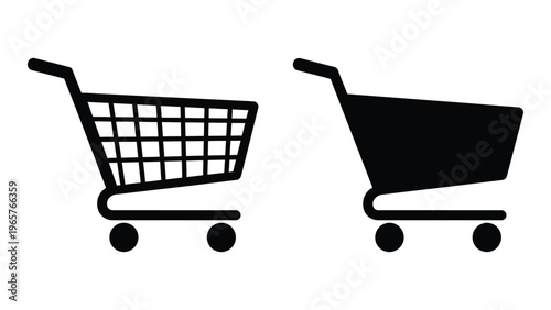 Two shopping carts are depicted in a minimalist black and white design showcasing retail and consumerism silhouette high quality