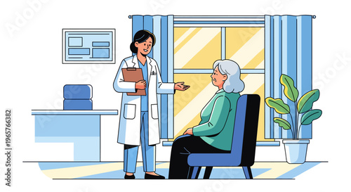 Physician Talking to Elderly Patient With Clipboard