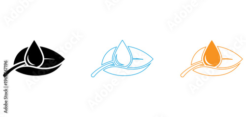 Three acorn caps depicted in different colors and styles isolated on transparent background, Vector