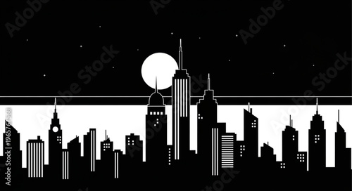 City Skyline at Night Silhouette.