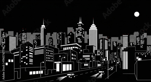 City Skyline at Night Time.