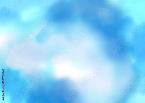 Abstract artwork featuring a gradient of blue and white hues, resembling a cloudy sky. 