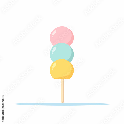 Delightful Trio of Sweet Pastel Spheres on a Stick - Playful Confectionery Illustration Vector Graphic