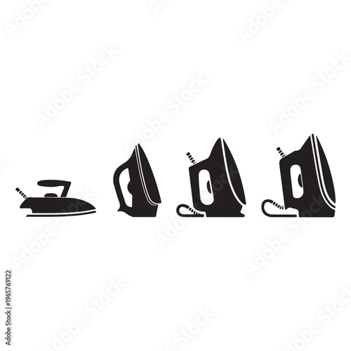 Electric iron laundry appliance silhouette vector illustration with clothing care and ironing concept design