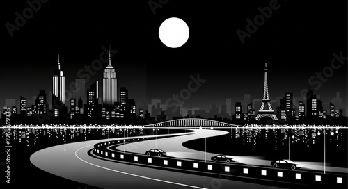 City Skyline at Night Time.