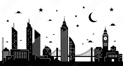 City Skyline at Night Time.