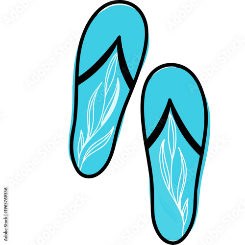 Blue Flip Flops Illustration, Summer Beach Sandals Clipart, Tropical Vacation Footwear
