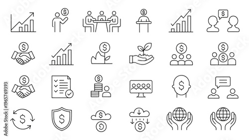 Assorted icons representing various office and communication equipment and tools
