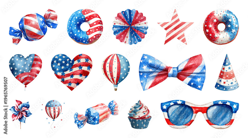 Fototapeta premium PNG Patriotic themed candy illustrations on transparent background