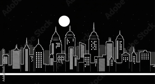 City Skyline at Night Time.