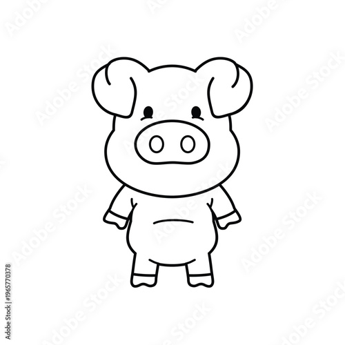 cute pig black and white Illustration
