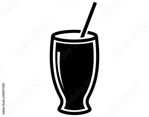 Milkshake and Smoothie Glass Icon with Straw, Isolated Vector Illustration of a Cold Beverage in a Tulip Glass for Cafe Menu, Healthy Drinks, and Fast Food Signage Designs.