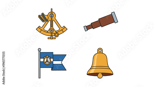 Collection of vintage navigational and maritime symbols