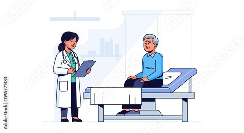 Doctor Consulting Senior Patient in Modern Clinic