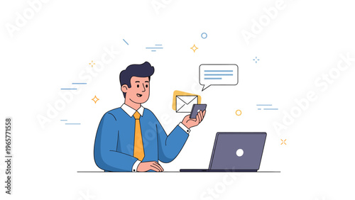 Young caucasian male professional using phone and laptop for communication