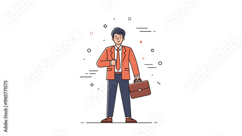 Business cartoon of young caucasian male with briefcase and suit