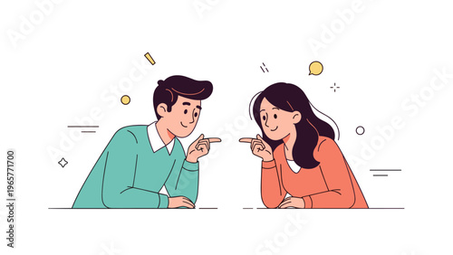 Illustrated conversation between young caucasian male and female characters