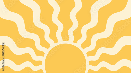 Abstract yellow sunburst background with wavy lines