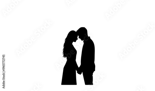 Romantic couple silhouette at sunrise with sun rays minimal love vector illustration isolated on white background
