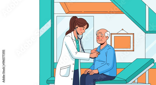 Female Physician Checking Elderly Patient Stethoscope