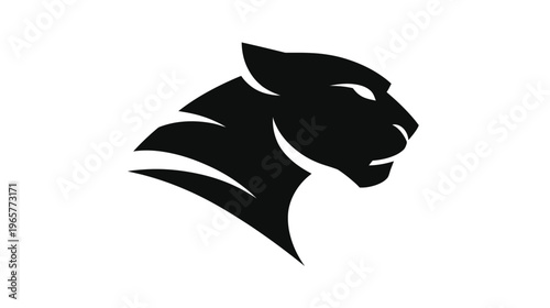 Dynamic black panther head silhouette icon on white background. Fierce wild cat profile, strong predator animal graphic element.