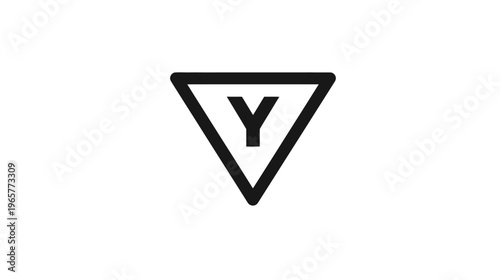 Minimalist black and white graphic icon: geometric downward triangle symbol with uppercase letter Y inside on a clean white background