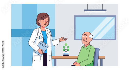 Friendly Doctor Consulting With Elderly Patient