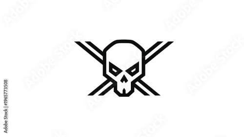 Minimalist Black Line Art Skull and Crossed Bones Icon. Modern Graphic Symbol of Danger, Warning, Poison, or Pirate Theme.
