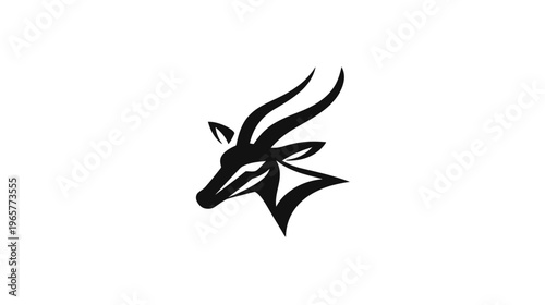 Graceful black antelope head silhouette with majestic horns, a dynamic minimalist wildlife illustration