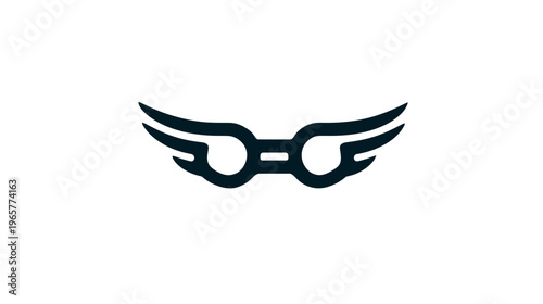 Minimalist black eyeglasses with wings logo icon on white background, symbolizing smart vision, intelligence, and freedom of thought