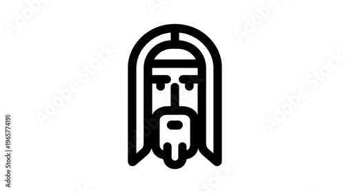 Minimalist Religious Icon of a Man with Long Hair and Beard - Spiritual Divine Figure Line Art Vector Symbol