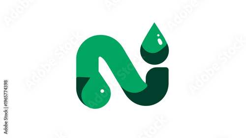 Modern stylized green letter N icon representing nature, water, and environment, creative graphic design initial symbol