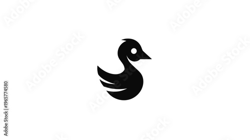 Minimalist black duck silhouette icon on a clean white background. Simple stylized vector graphic design of a cute animal.