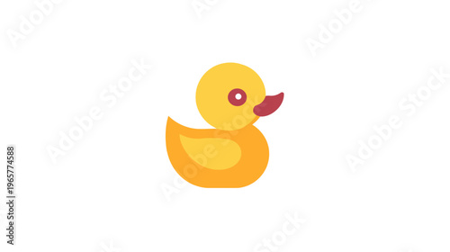 Cute yellow rubber duck toy, flat design illustration. Childhood bath time playtime symbol, isolated on white background.