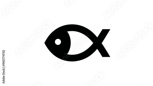 Simple black Ichthys fish symbol on white background, a common Christian religious icon for faith and spirituality.