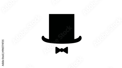 Elegant Black Top Hat and Bow Tie Silhouette Icon on White Background - Formal Vintage Gentleman's Fashion Graphic