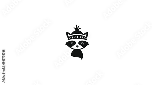 Adorable cartoon raccoon mascot with a warm winter hat. Stylish black and white animal character illustration.