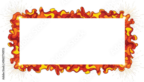 A vibrant and dynamic flame design element with a blank white space for text or graphics