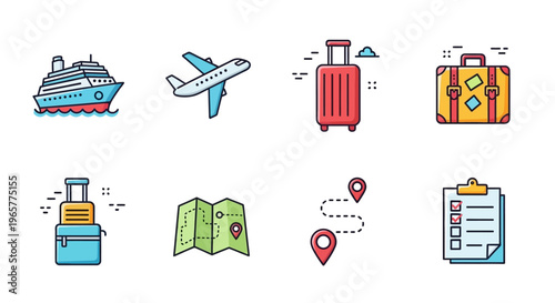 Travel icons for planning vacation.