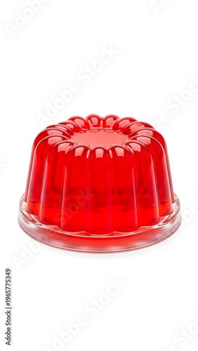 Red Jelly Dessert in Glass Mold Isolated on White