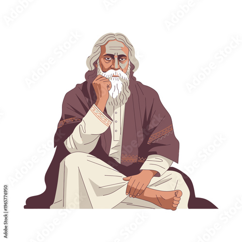 Rabindra Jayanti celebration with poet Rabindranath Tagore sitting serenely
