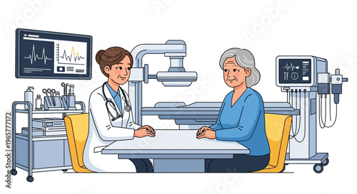Doctor Consulting Elderly Patient in Modern Clinic