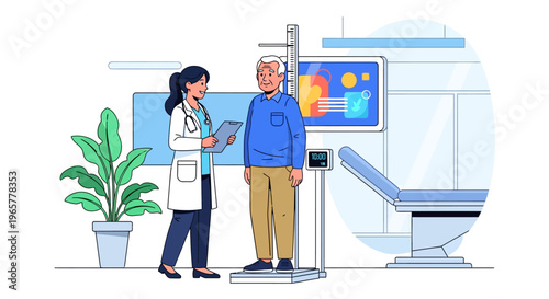 Doctor Examining Happy Senior in Modern Clinic